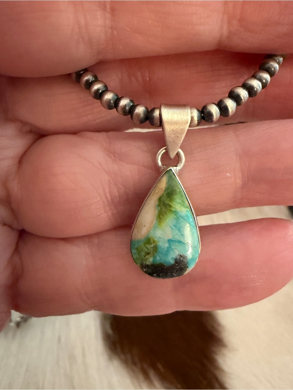 ❤️ Sonoran Gold Turquoise Navajo Style Matte Brushed Sterling 925 Unisex Pendant - Picture 7 of 12